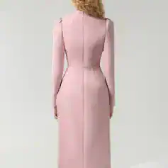Elegant pink long-sleeve dress offering stylish fashion options for special occasions and events. Perfect for women seeking sophisticated, luxurious clothing at Monalisa Store.