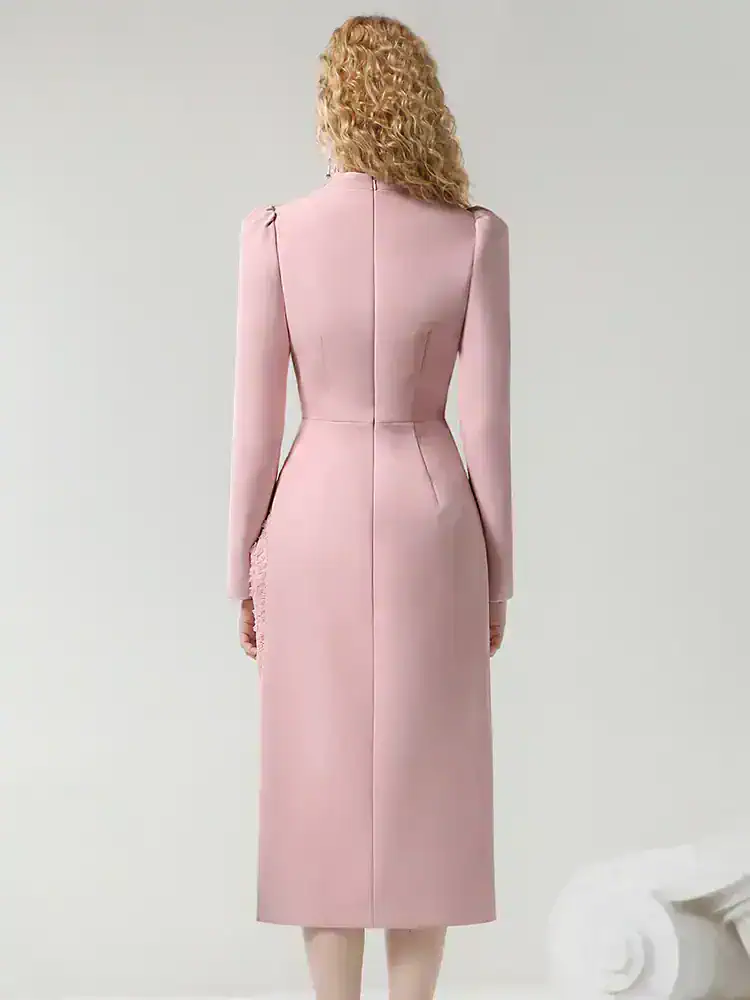 Elegant pink long-sleeve dress offering stylish fashion options for special occasions and events. Perfect for women seeking sophisticated, luxurious clothing at Monalisa Store.
