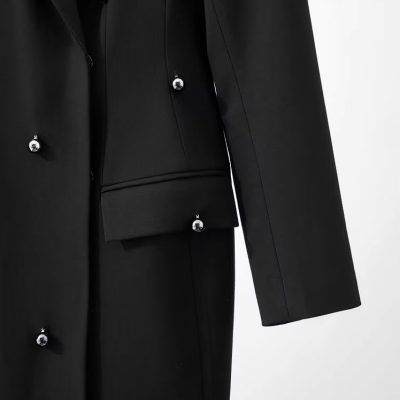 Elegant black formal women's coat with stylish buttons, perfect for professional or casual wear at Monalisa Store. Shop high-quality fashion outerwear online.