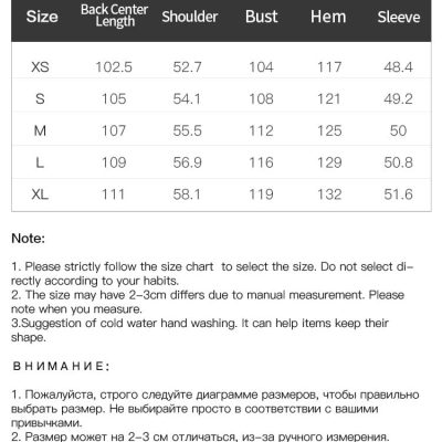 A variety of size charts for Asian-sized clothing, featuring measurements for back center length, shoulder, bust, hem, and sleeve, ideal for online shopping and accurate fitting.