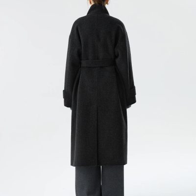 Luxurious black winter coat with a belted waist, long sleeves, and classic design, perfect for stylish cold-weather outfits at Monalisa Store.