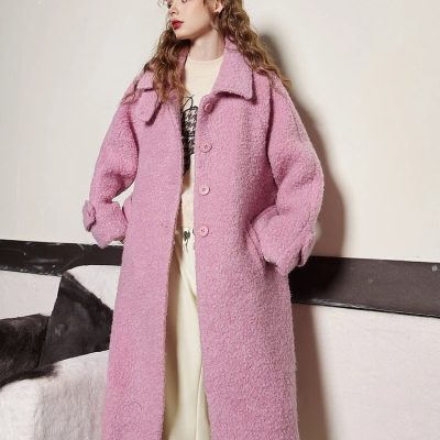 Pink plush winter coat for women, trendy outerwear from Monalisa Store, perfect for cold weather and stylish outfits.