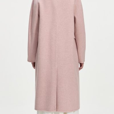 Soft pink wool blend coat with long sleeves, tailored fit, and knee-length design, perfect for stylish and warm winter or fall outfits.