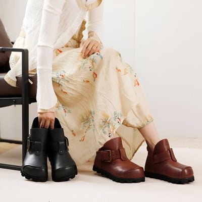Stylish leather ankle boots showcased for women, available in black and brown, perfect for fashion-forward outfits and comfort, ideal for casual or smart-casual wear at Monalisa Store.