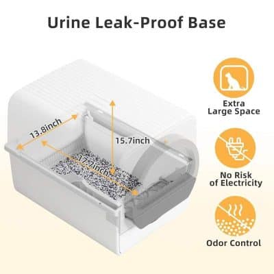 Urine leak-proof base with extra large space and odor control features.