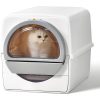 Fluffy white cat inside a modern pet dryer, cat grooming equipment, pet care appliances, Monalisa Store, veterinary tools, pet hygiene, advanced pet grooming technology.