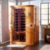 Relaxing infrared sauna cabin made of quality wood for home wellness and relaxation purposes.
