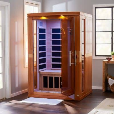 Luxury indoor sauna wooden health spa wellness sauna room with glass door at Monalisa Store.