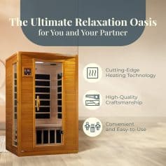 Luxury infrared sauna cabin with cutting-edge heating technology and high-quality craftsmanship for ultimate relaxation at Monalisa Medical Store.