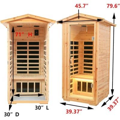 Natural wood sauna cabin with dimensions 45.7