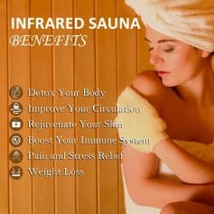 Relaxing woman after infrared sauna therapy, promoting health benefits of infrared sauna treatment at Monalisa Store.