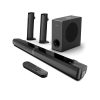 Wireless soundbar system with subwoofer and remote control, home theater speaker set for immersive audio experience.