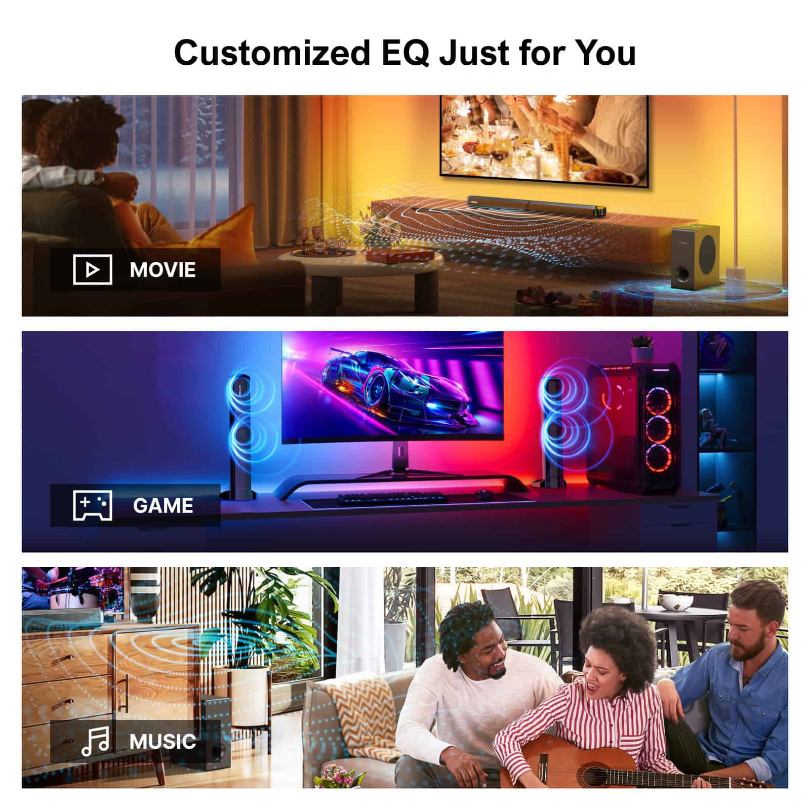 Ready for their entertainment, living room with stylish speakers, immersive sound system, and cozy ambiance, perfect for home entertainment and relaxation.