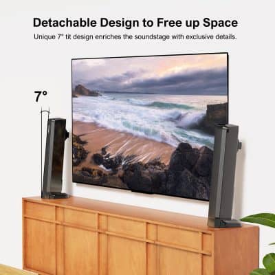 High-quality 75-inch flat-screen TV with sleek design, perfect for home entertainment and movie nights, displayed on a wooden stand with modern speakers for an immersive viewing experience.