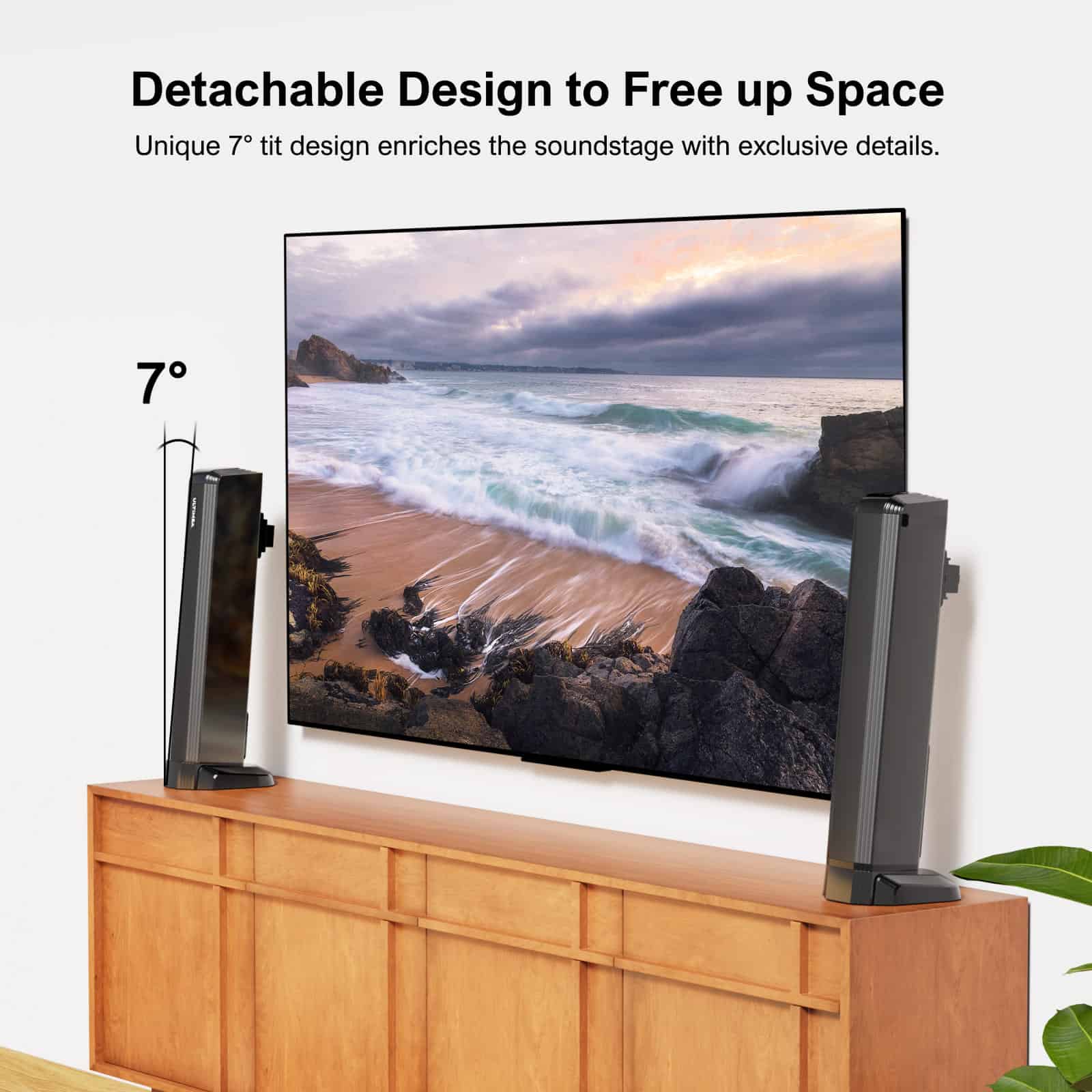 High-quality 75-inch flat-screen TV with sleek design, perfect for home entertainment and movie nights, displayed on a wooden stand with modern speakers for an immersive viewing experience.