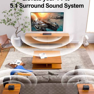 High-quality home theater system setup with surround sound for immersive audio experiences in a modern living room. Perfect for gaming, movies, and entertainment.
