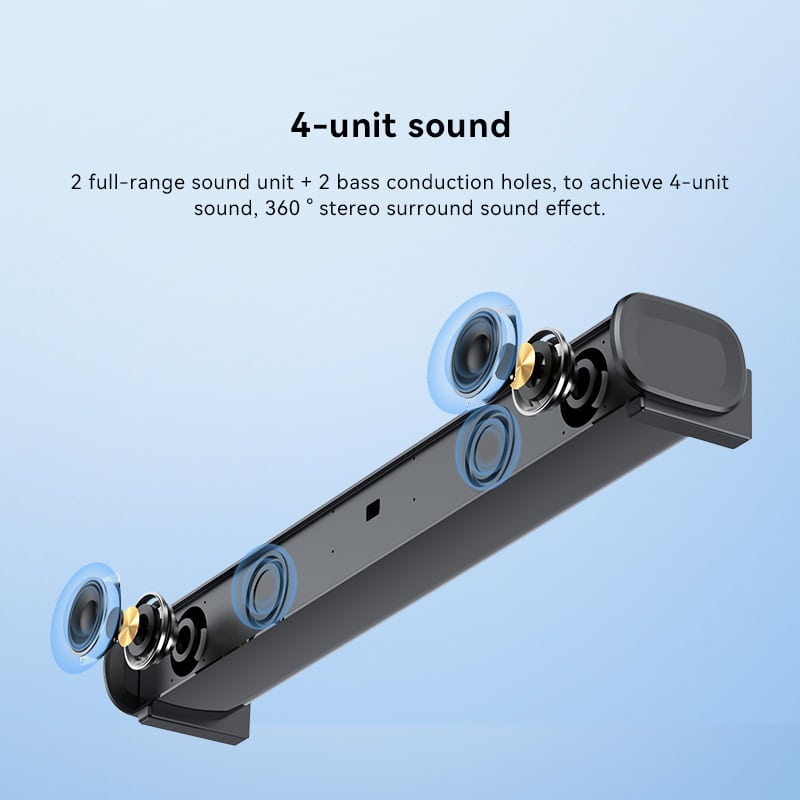 High-quality soundbar with 4-unit sound system, 360° stereo surround sound effect, perfect for enhancing your listening experience, available at Monalisa Store for premium audio solutions.