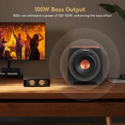 Wireless speaker with subwoofer for home audio and entertainment, featuring advanced bass technology to enhance sound experience, ideal for living rooms and entertainment systems.