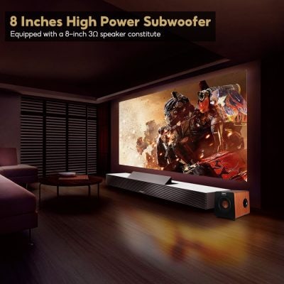 8-inch high power subwoofer with 8Ω speaker for immersive home theater audio experience.