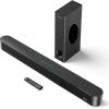Wireless soundbar with remote control and subwoofer for home theater audio enhancement.