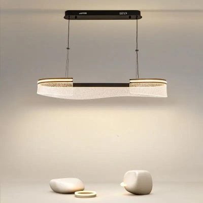 Contemporary LED pendant light fixture hanging from ceiling with minimalist design, ideal for modern interior decor.