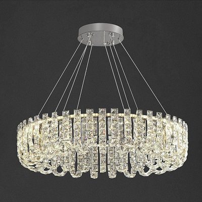 Chandelier with crystal accents hanging from a sleek ceiling mount, elegant lighting fixture for luxurious interior design. Perfect for enhancing sophisticated spaces and adding sparkle.