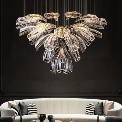 Elegant glass chandelier lighting fixture with butterfly-inspired design, perfect for luxury interior decor at Monalisa Store, enhancing modern aesthetics in living or dining spaces.