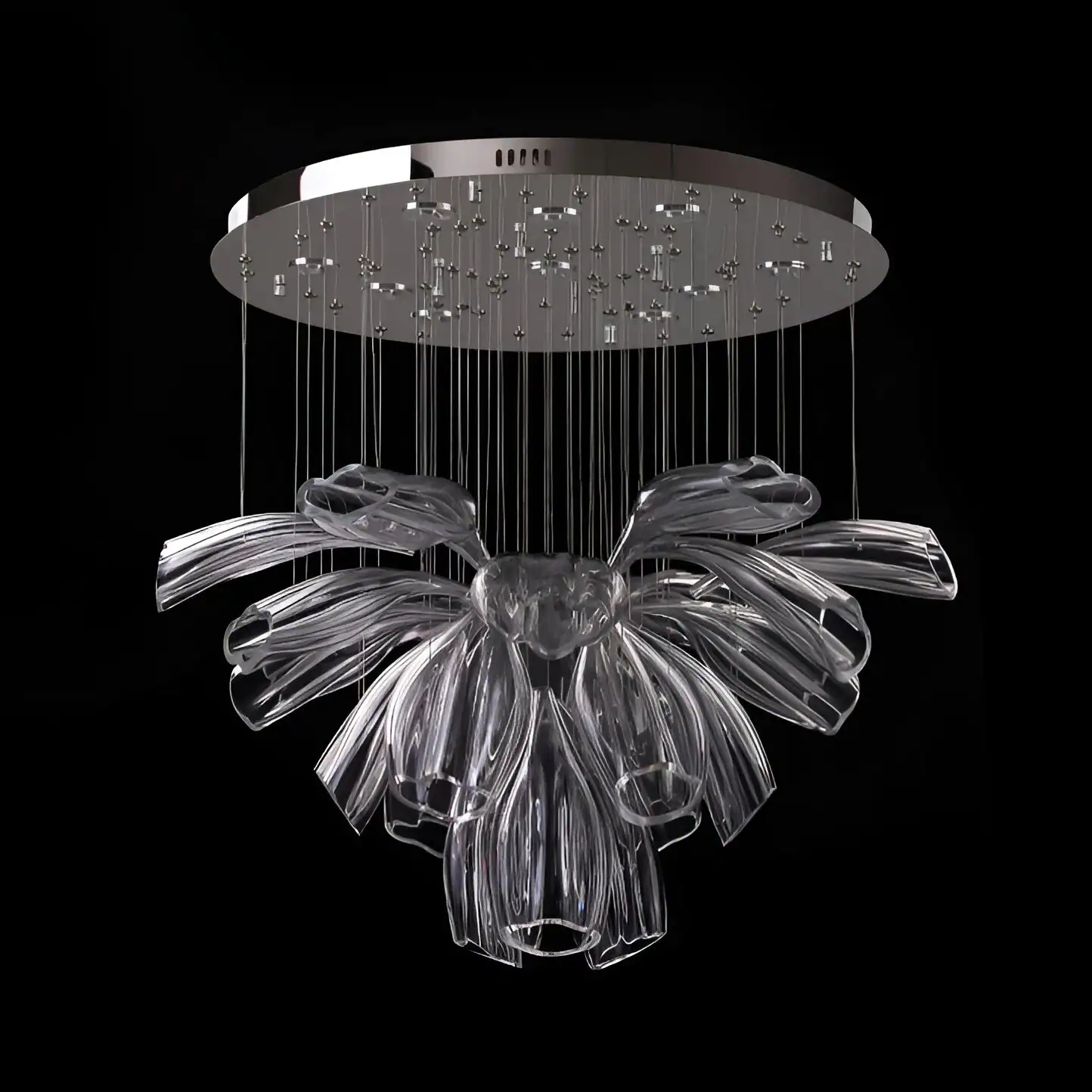 Elegant modern chandelier with crystal flower design, perfect for upscale homes and luxury interiors, adding sophistication and stylish lighting to living spaces.