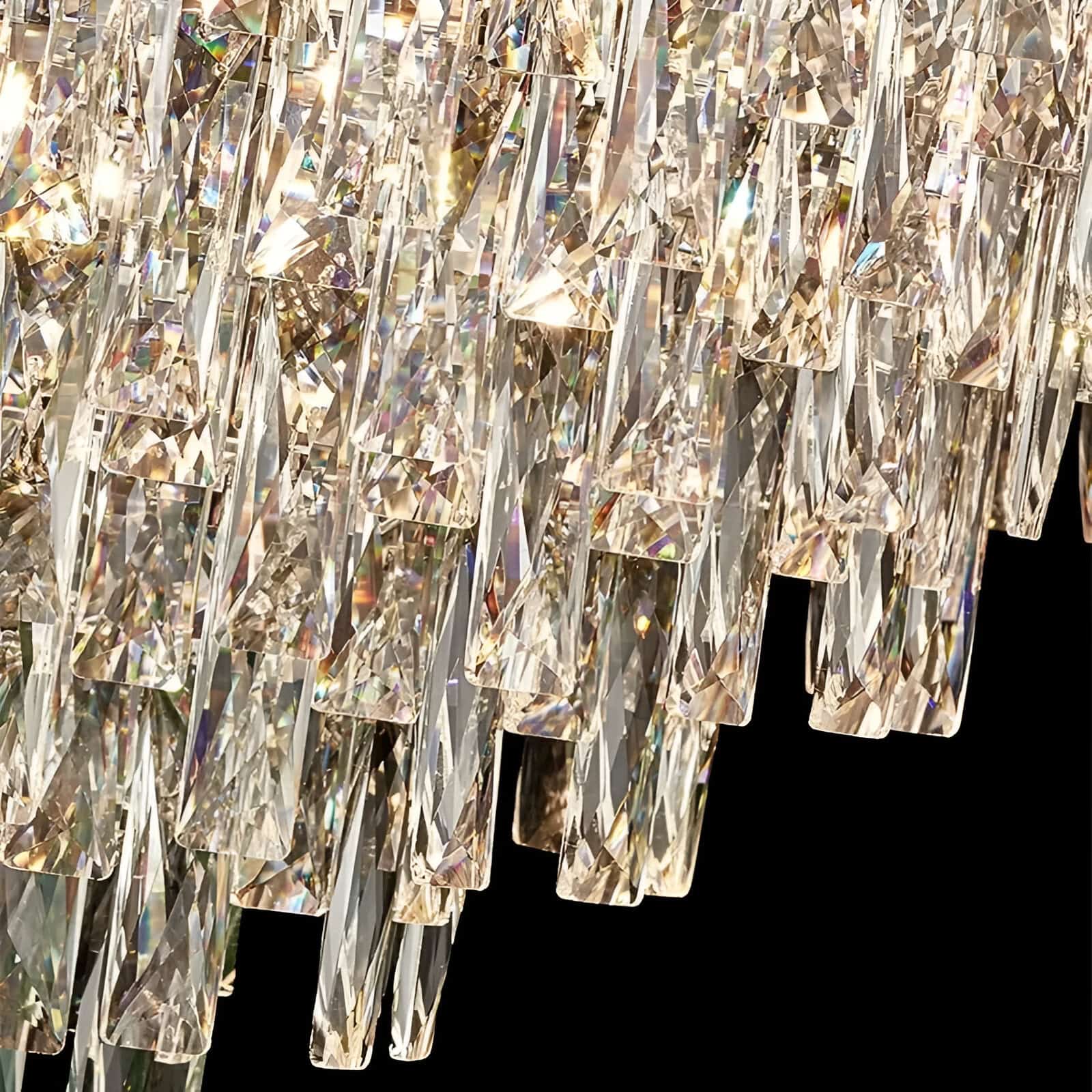 Sparkling crystal chandelier with elegant hanging prisms for luxurious interior decor, perfect for homes, hotels, and event venues.