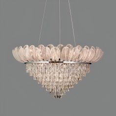 Elegant crystal chandelier with floral-inspired glass petals, perfect for upscale interior decor and luxury lighting solutions. Ideal for living rooms, dining areas, or hotel lobbies.