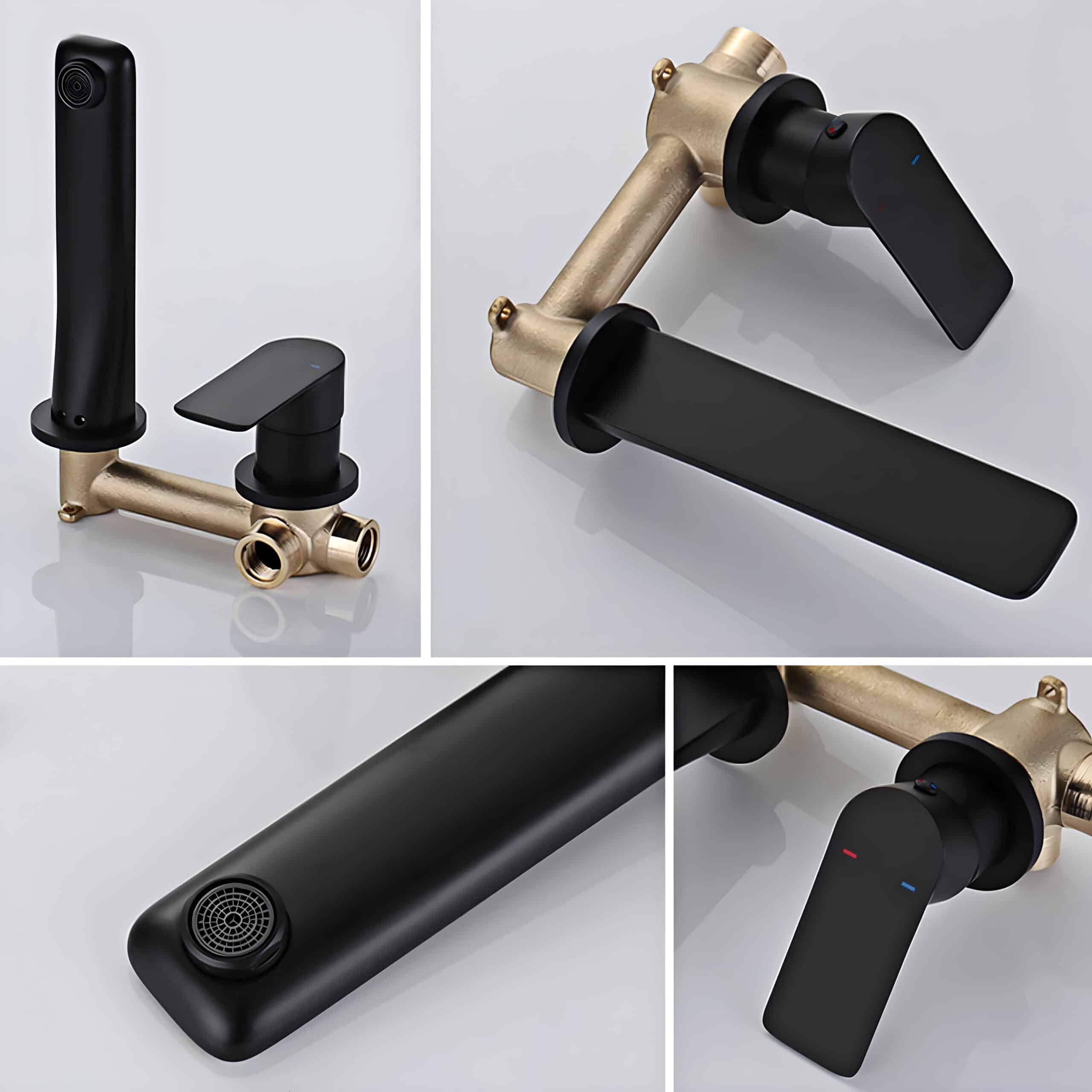 Modern black and gold kitchen faucet set with touch and temperature control features, designed for stylish and functional kitchen or bathroom renovations.
