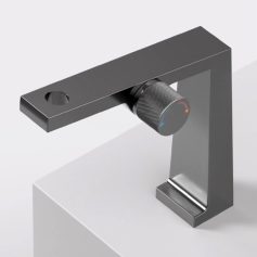 Metal modern kitchen faucet with temperature control knob, sleek black design, minimalist style, Monalisa Store kitchen accessories, high-quality bathroom fixtures, contemporary interior design essentials, premium plumbing fixtures, stylish and functional kitchen hardware, Monalisa Store product showcase, innovative bathroom and kitchen solutions.