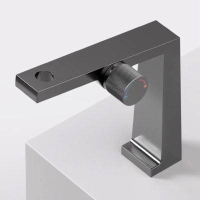 Metal modern kitchen faucet with temperature control knob, sleek black design, minimalist style, Monalisa Store kitchen accessories, high-quality bathroom fixtures, contemporary interior design essentials, premium plumbing fixtures, stylish and functional kitchen hardware, Monalisa Store product showcase, innovative bathroom and kitchen solutions.