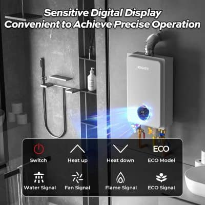 Advanced digital display water heater with precise temperature control at Monalisa Medical Store.