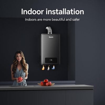 Indoor water heater installation at Monalisa Store, showcasing modern heating solutions for comfortable indoor living environments.