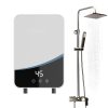 Digital shower controller with temperature display and rainfall showerhead, modern bathroom fixture for precise water flow control.