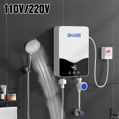Electric water heater for bathroom, compact instant warm water heater, Monalisa Store plumbing and bathroom fixtures, energy-efficient electric tankless water heater, modern water heating solution for home bathrooms.