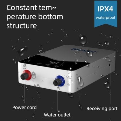 Waterproof Monalisa medical device with IPX4 rating, featuring constant temperature bottom structure, water outlet, power cord, and receiving port for professional optical treatments.
