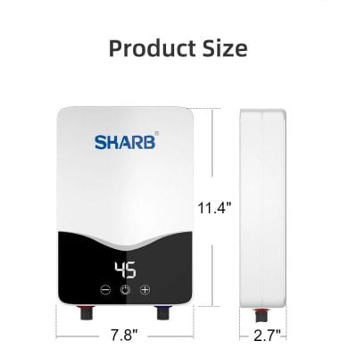 Digital water heater display with programmable temperature control, compact size, ideal for home and office use.