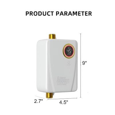 Compact digital water heater with touch control and temperature display, ideal for home and office use for hot water needs.
