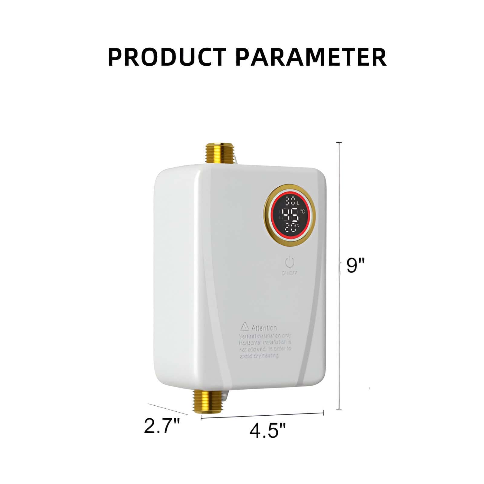 Compact digital water heater with touch control and temperature display, ideal for home and office use for hot water needs.