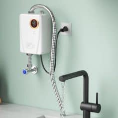 Advanced water heater with digital temperature control and sleek design for health clinics and spa settings.