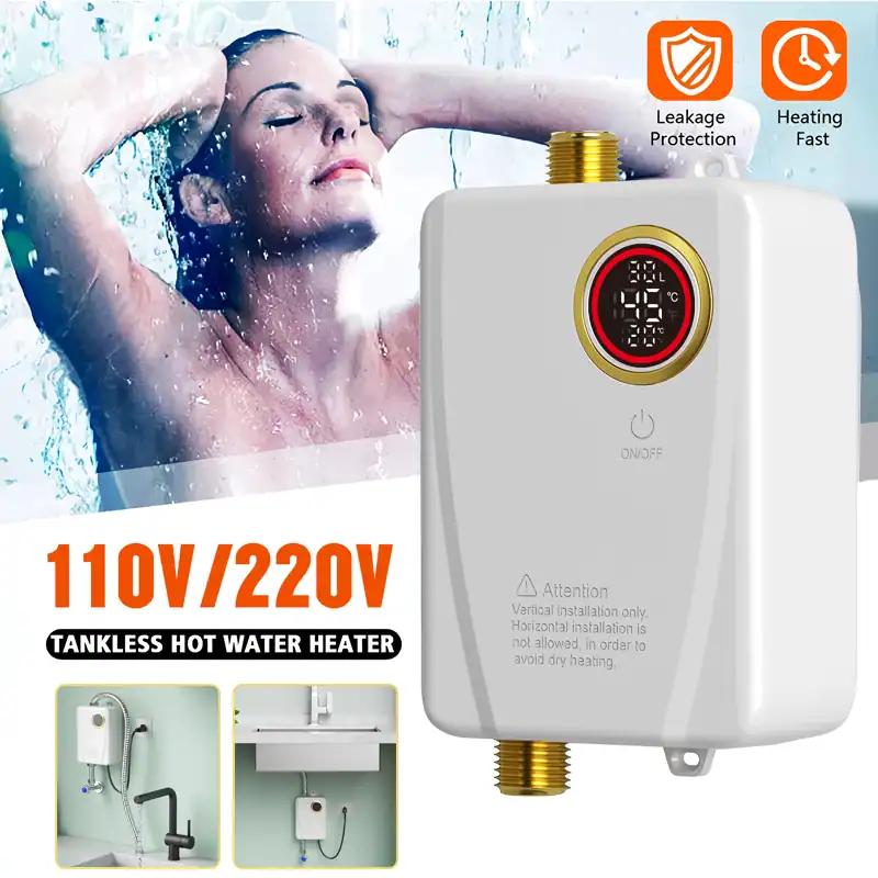 110V/220V tankless hot water heater for instant, energy-efficient warm water, with leakage protection and fast heating features. Ideal for residential and commercial applications.