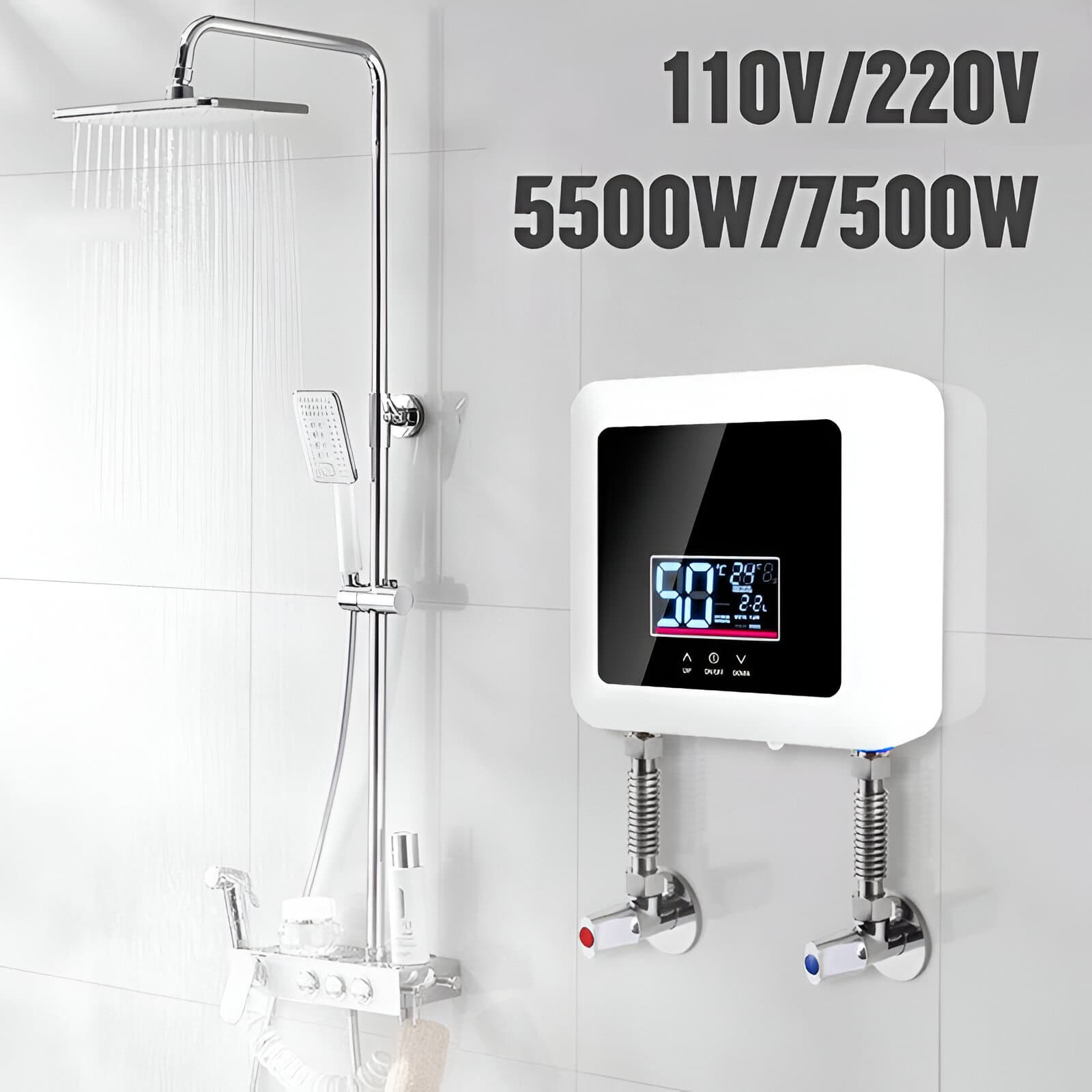 High-quality shower system with digital control panel, 110V/220V voltage compatibility, 5500W/7500W power options, ideal for modern medical and wellness facilities.