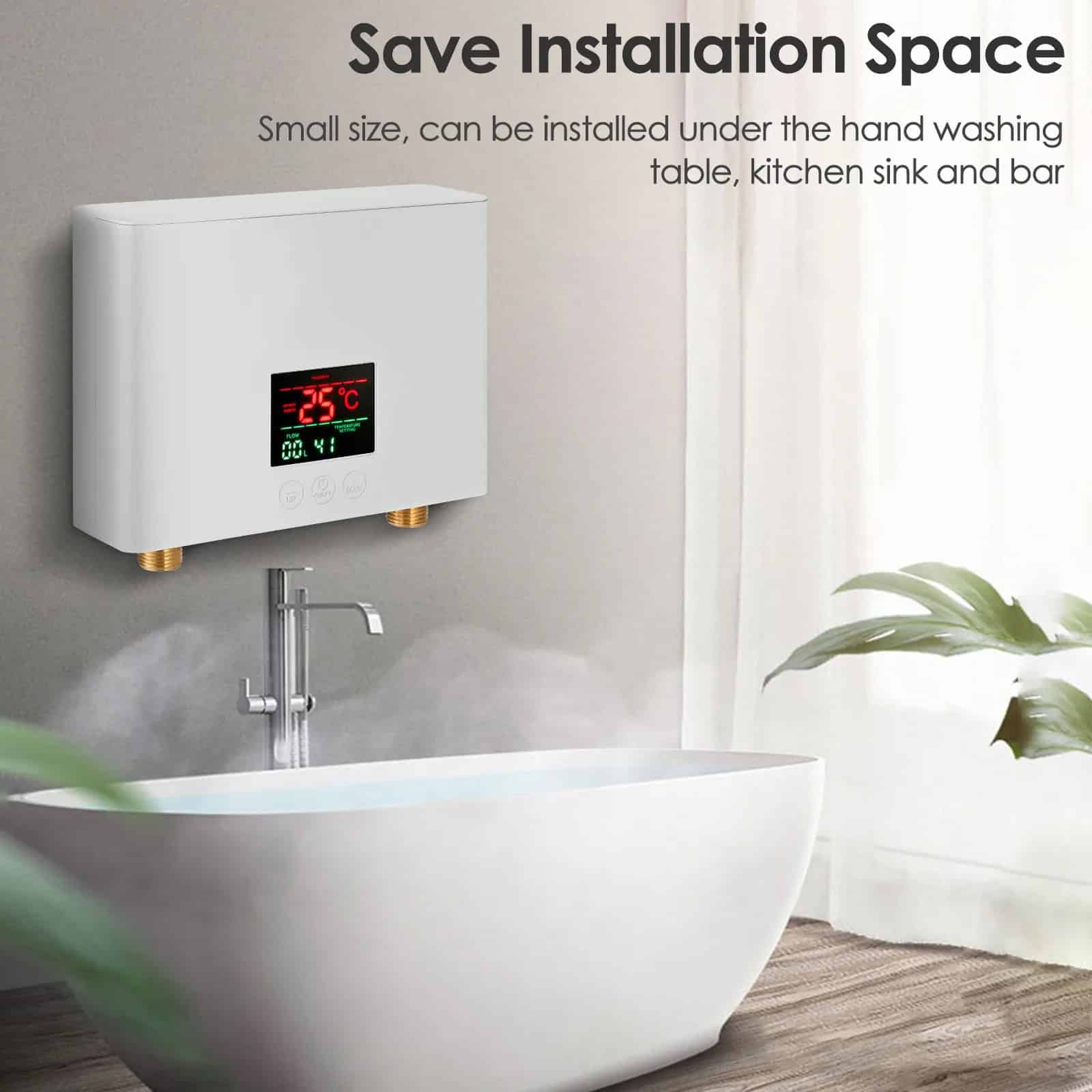 Compact wall-mounted medical heater with digital display for safe and efficient temperature control in healthcare settings.