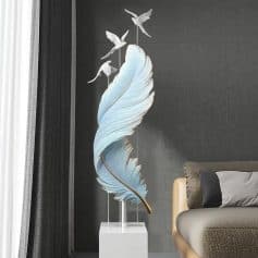 Elegant feather sculpture with flying birds, modern wall decor, ideal for enhancing interior spaces at Monalisa Store, perfect for home or office aesthetics.