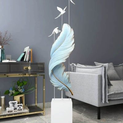 Elegant decorative feather sculpture with flying birds, modern interior decor, perfect for living room or office space, Monalisa Store exclusive design.