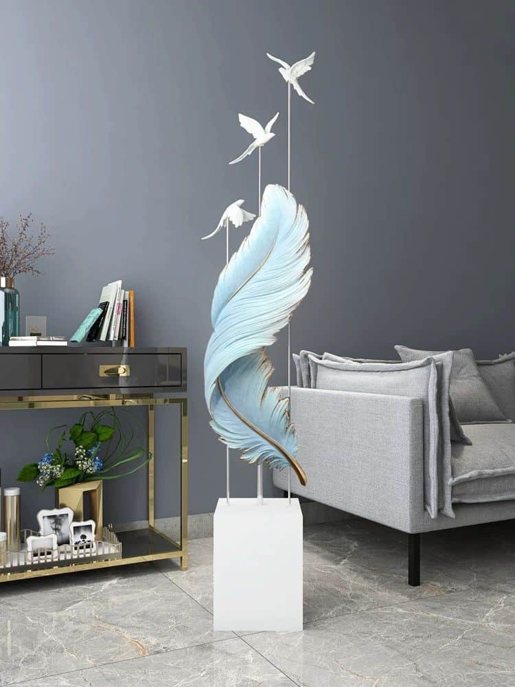 Elegant decorative feather sculpture with flying birds, modern interior decor, perfect for living room or office space, Monalisa Store exclusive design.