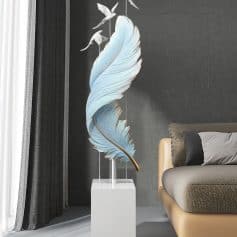 Elegant decorative feather sculpture with flying birds, perfect for modern home decor and interior design, available at Monalisa Store.