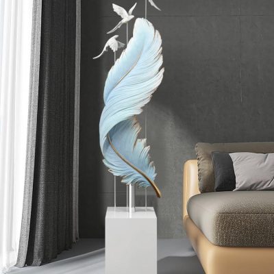 Elegant decorative feather sculpture with flying birds, perfect for modern home decor and interior design, available at Monalisa Store.